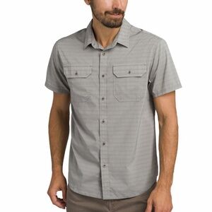 🌊 Prana Men’s Cayman Short Sleeve Shirt - Grey Plaid - Size Large